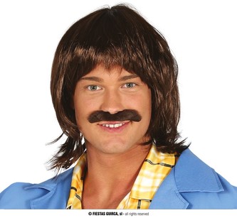 Hnědovlasá paruka s knírem