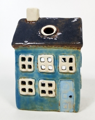 Keramický domek na čajovou svíčku, petrolejový 15x10x8 cm