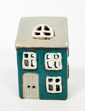 Keramický domek na čajovou svíčku, tyrkysový 12x8x7 cm