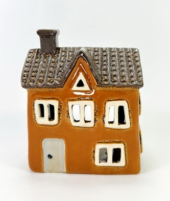 Keramický domek na čajovou svíčku, hnědý 12,5x11x7 cm