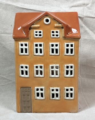 Keramický domek na čajovou svíčku, hnědý 21,5x14x9,5 cm