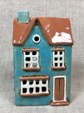 Keramický domek na čajovou svíčku, modrý 19x12,5x8 cm