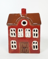 Keramický domek na čajovou svíčku, červený 17x12,5x7 cm