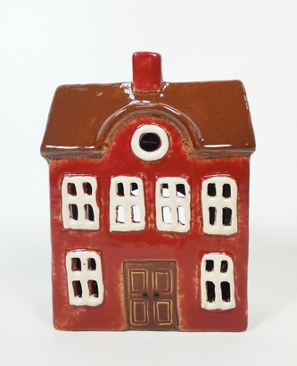 Keramický domek na čajovou svíčku, červený 17x12,5x7 cm