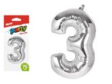 balónek č. 3 nafukovací fóliový 75 cm - stříbrný 8000164