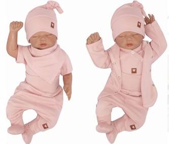 Sada do porodnice 6D, body, polodupačky, košilka, čepička, rukavičky, šátek, pudrová; 50 (0-1m)