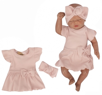 Žebrované sukničkobody s mašlí + čelenka 2D Girl Z&Z, pudrová; 56 (1-2m)