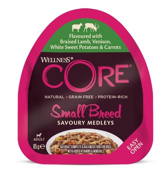 Konzerva Wellness Core Dog Savoury Medleys Adult Small jehně, telecí, batáta a mrkev 85g