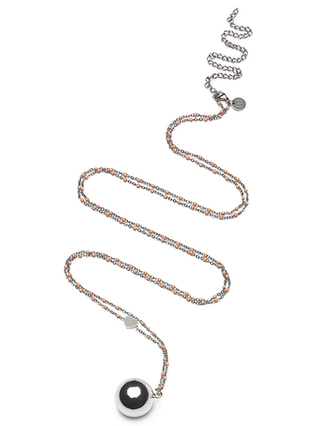 Proud MaMa Přívěšek mexická bola Steel s oranžovo růžovými kamínky v barvě stříbrné 490