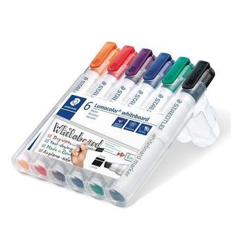 Popisovač na bílou tabuli 351 B WP6 "Lumocolor 351 B", sada, 6 barev, klínový hrot, STAEDTLER