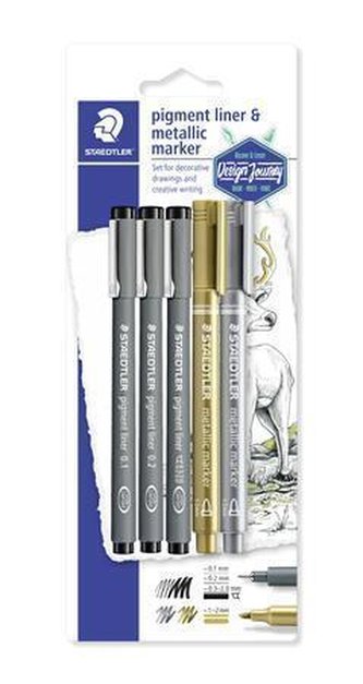 Liner a metalický popisovač "Design Journey Pigment Liner", 5 ks, STAEDLER