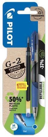 Gelové pero "G-2" + náplň, modrá, 0,32 mm, stiskací mechanismus, s náplní, PILOT, BL-G2-7-L+BLS-G2-7