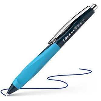 Kuličkové pero "Haptify", modré, 0,5 mm, stlačovací mechanismus, tmavomodré-cyanové tělo, SCHNEIDER