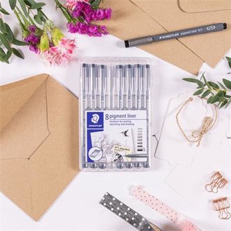 Liner "Pigment Liner 308", černá, sada, 8 šířek stopy, STAEDTLER 308 SB8