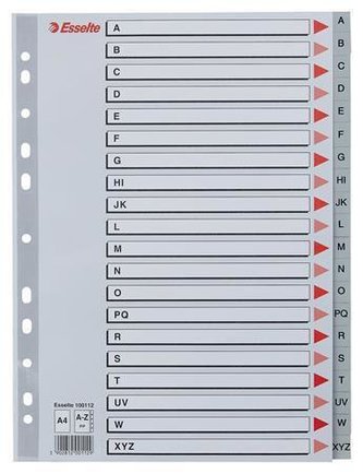Rejstříky, šedá, A4, plast, A-Z, ESSELTE