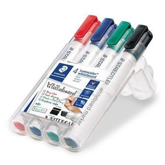 Popisovač na bílou tabuli "Lumocolor 351 B", sada, 4 barvy, klínový hrot, STAEDTLER