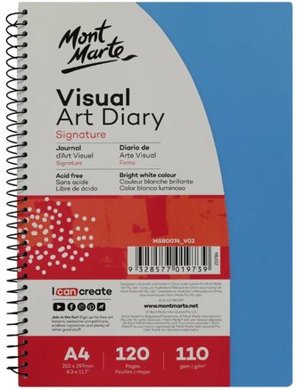 Mont Marte spirálový kreslicí blok, bílý papír, 110g/m2, A4, č.0076, 60 listů, 1ks - mix barev
