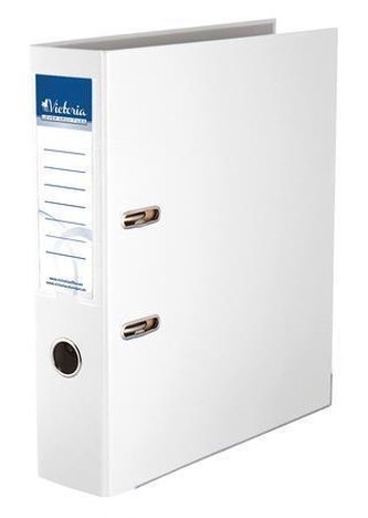 Pákový pořadač "Basic", bílý, 75 mm, A4, s ochranným spodním kováním, PP/karton, VICTORIA