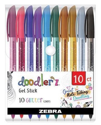 Sada gelových per "Doodler'z Glitter", 10 třpytivých barev, 0,33 mm, ZEBRA 02619