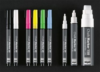 Křídové popisovače, růžová, zelená, žlutá, modrá, 4 ks, 1 - 2 mm, kuželový hrot, tekutý, SIGEL