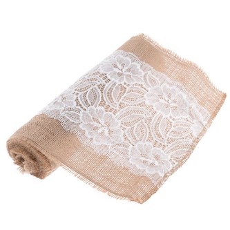 Juta s bílou krajkou 28x270 cm přírodní