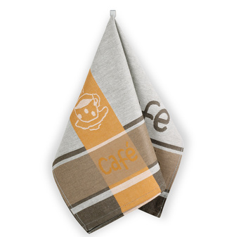 Kuchyňská utěrka 1 ks - Kávička hnědá, hořčicová - 50x70 cm