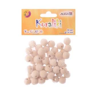 Korálky kulaté vyřezávané, přírodní 1,4 cm - 50 ks