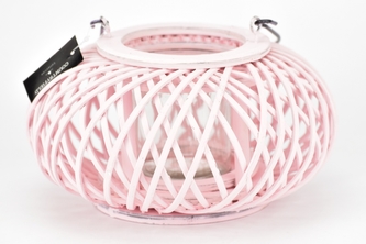 Proutěná lucerna Lena 14x23 cm, růžová II. jakost