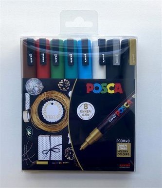 Akrylové popisovače "Posca PC-3M Holiday", sada 8 ks, 0,9-1,3 mm, UNI