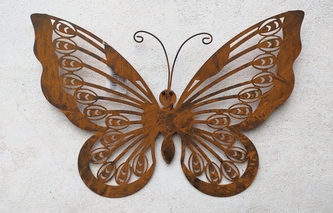 Motýl plechový rezavý závěsný 46x30cm
