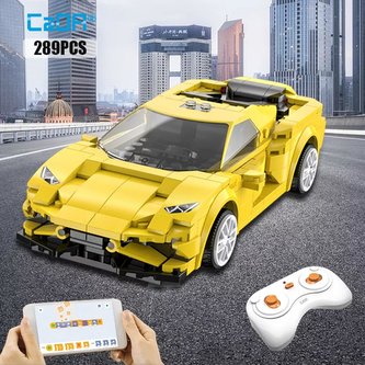 Klocki CADA.Samochód zdalnie sterowany Auto wyścigowe 20 cm żółty EVO Race Car Pojazd 289 elementów