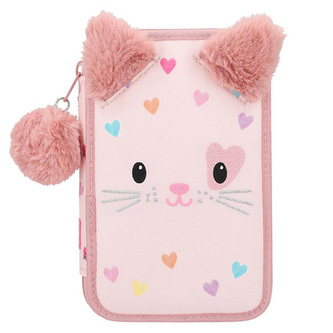 Penál s výbavou Princess Mimi, Růžový s potiskem, motiv kočička, dvoupatrový