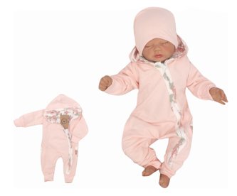 Z&Z Dětský teplákový dvouvrstvý overálek s kapucí, Květy, růžový; 56 (1-2m)