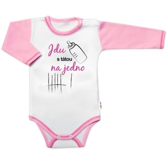 Body dlouhý rukáv s vtipným textem Baby Nellys, Jdu s tátou na jedno, vel. 86, holka; 86 (12-18m)