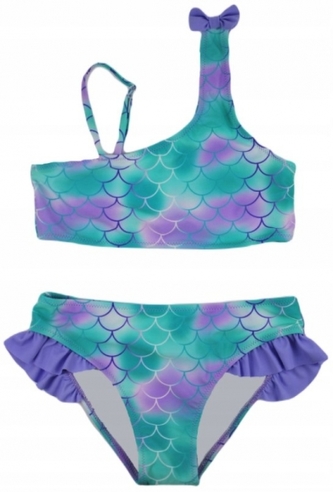 Dívčí dvoudílné plavky s volánkem - Noviti, Mašlička, fialovo/zelené; 116-122 (5-7r)