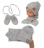 Baby Nellys Pletená čepice s šálou a rukavičky 3v1, STAR - šedá, 68/74; 68/74 (6-9m)
