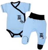 Baby Nellys 2-dílná sada body kr. rukáv + polodupačky, modrá - Zebra, vel. 56; 56 (1-2m)