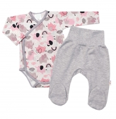 Baby Nellys 2-dílná sada, body dl.rukáv zap. bokem, polodupačky Sloníci, šedá, vel. 62; 62 (2-3m)