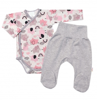 Baby Nellys 2-dílná sada, body dl.rukáv zap. bokem, polodupačky Sloníci, šedá, vel. 62; 62 (2-3m)