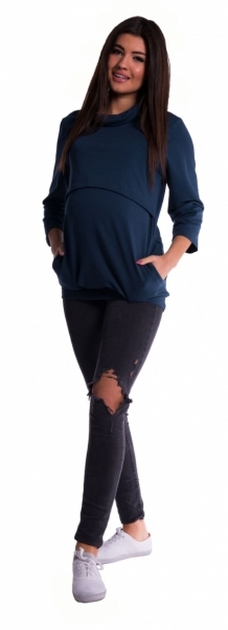 Be MaaMaa Těhotenské a kojící teplákové triko - tm. modré, vel. XL; XL (42)