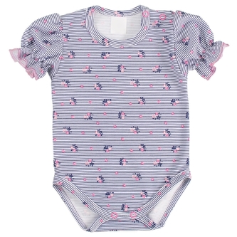 Body krátký rukáv s volánky, bavlna, MBaby, Proužek s květy, granát/růžová, vel. 62