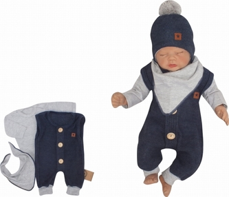 Z&Z 3-dílná soupravička body, dupačky s knoflíčky a šátek, šedá/jeans; 56 (1-2m)