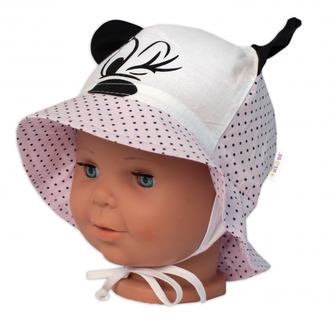 Letní klobouček Baby Nellys Minnie na zavazování, růžový; 74-80 (9-12m)