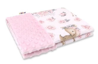 Baby Nellys Bavlněná deka s Minky 100x75cm, Srnka a růže - růžová