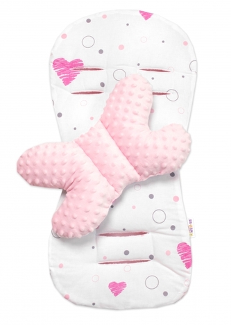 Sada do kočárku s minky, podložka + polštářek, I love Girl, růžová Sada do kočárku s minky, podložka + polštářek, I love Girl, růžová