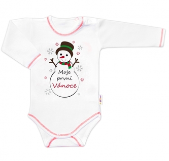 Baby Nellys Body dlouhý rukáv Moje první Vánoce, Sněhulák, bílé, vel. 68; 68 (3-6m)