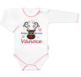 Baby Nellys Body dlouhý rukáv Moje první Vánoce, Sob, bílé, vel. 86; 86 (12-18m)