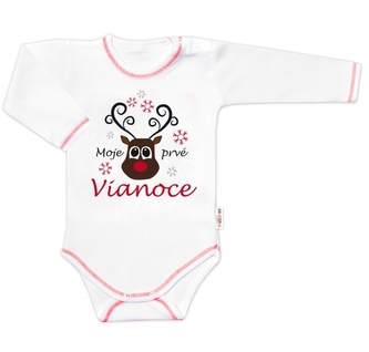 Baby Nellys Body dlouhý rukáv Moje prvé Vianoce, Sob, bílé, vel. 86; 86 (12-18m)