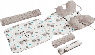 Baby Nellys Oboustranný 5-ti dílný komplet do kočárku s minky Cute Teddy, bílá/šedá Baby Nellys Oboustranný 5-ti dílný komplet do kočárku s minky Cute Teddy, bílá/šedá