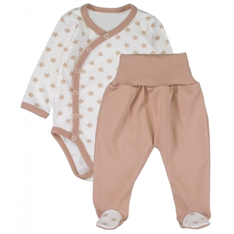 Body dlouhý rukáv zap. bokem+polodupačky Star Baby - béžový, vel. 62; 62 (2-3m)